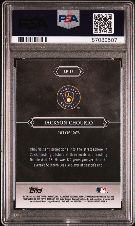 Graded 2023 Topps Bowmans Best Jackson Chourio #AP16 Astral Projections Rookie RC Baseball Card PSA 10 Gem Mint