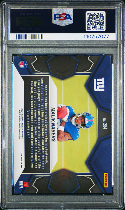 Graded 2024 Panini Mosaic Malik Nabers #284 Green Rookie RC Football Card PSA 10 Gem Mint