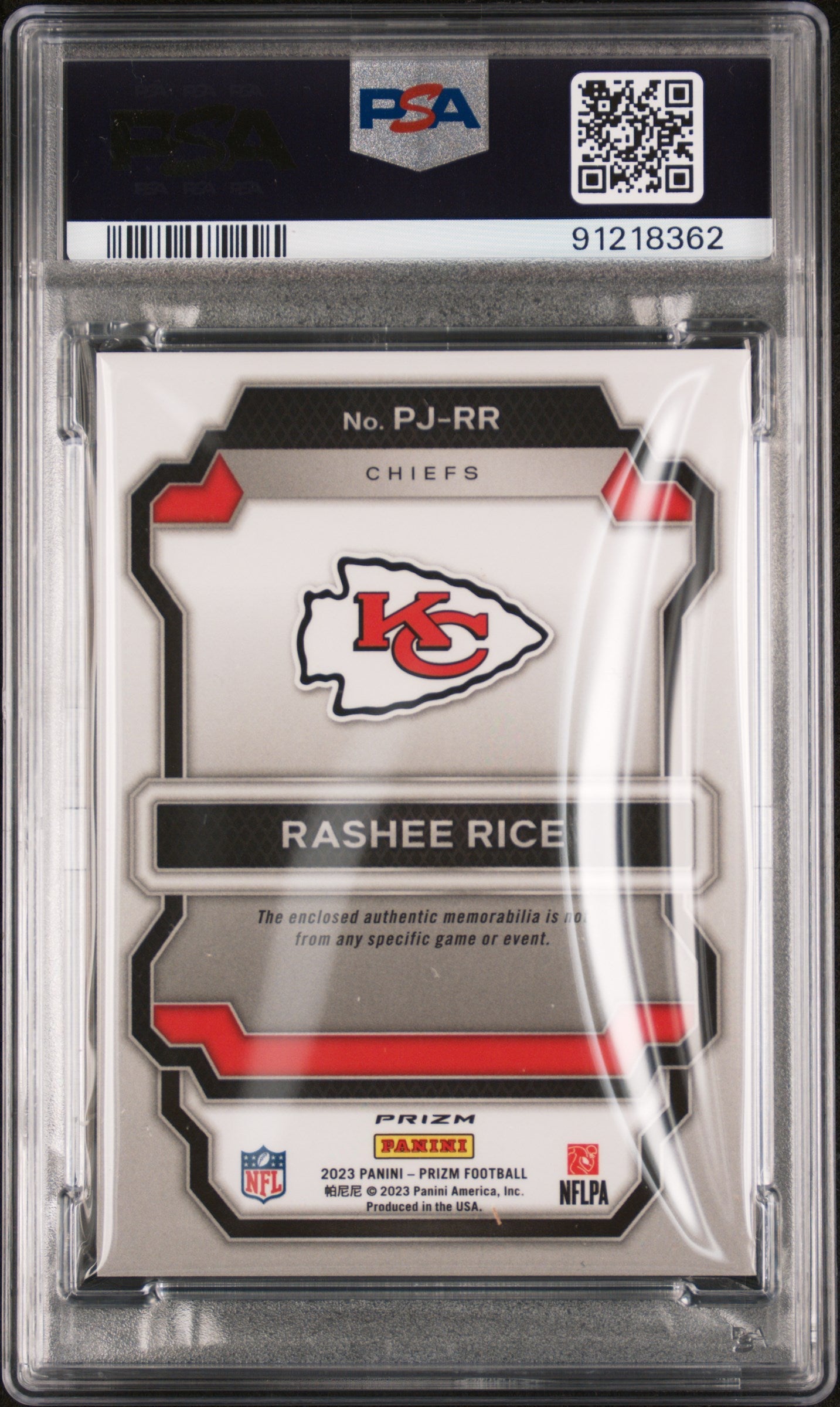Graded 2023 Panini Prizm Rashee Rice #PJRR Premier Jersey Purple Pulsar Rookie RC Football Card PSA 10 Gem Mint
