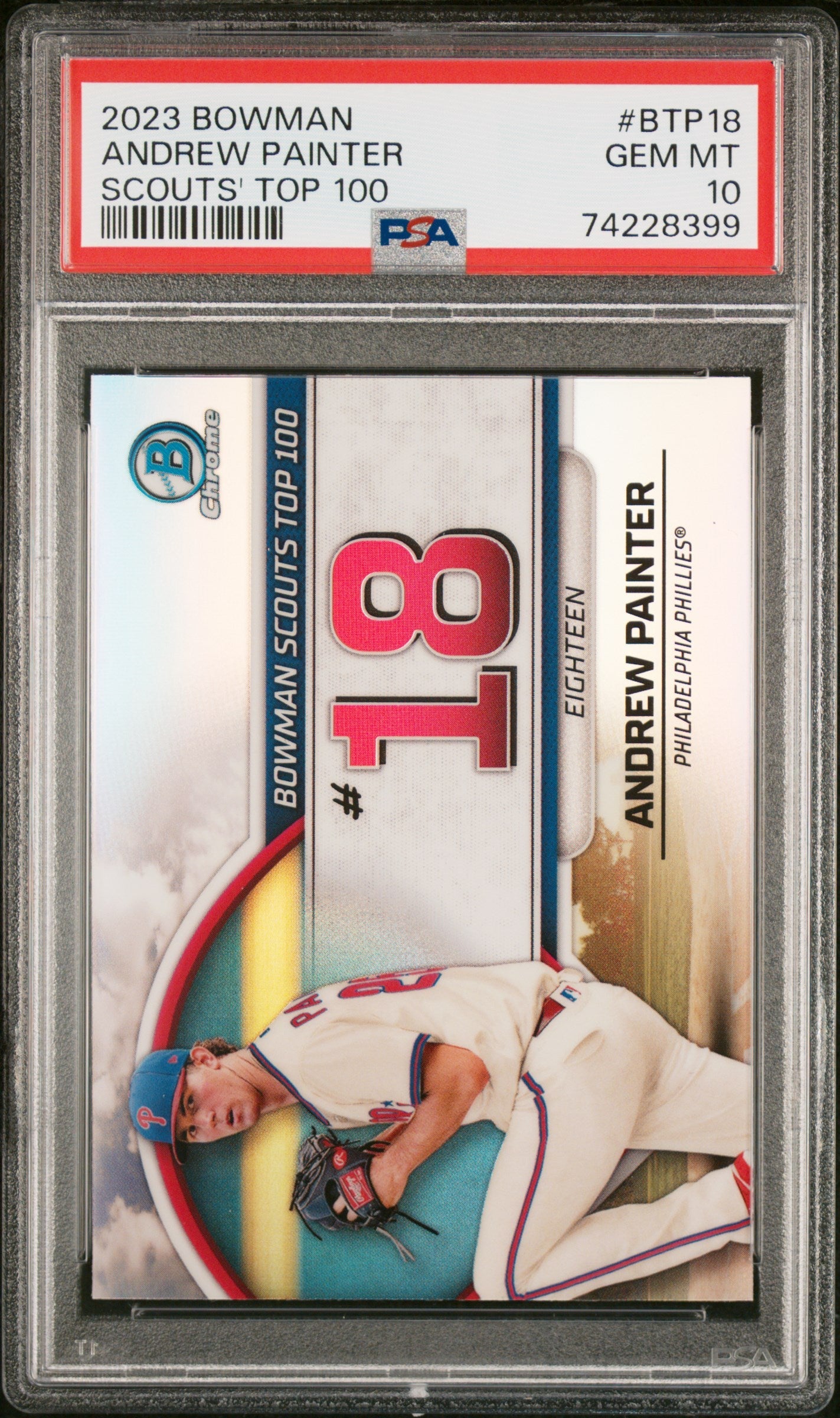 Graded 2023 Topps Bowman Andrew Painter #BTP18 Scouts Top 100 Rookie RC Baseball Card PSA 10 Gem Mint