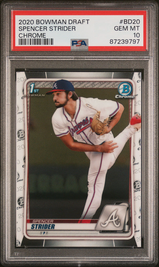 Graded 2020 Topps Bowman Draft Spencer Strider #BD20 Chrome Rookie RC Baseball Card PSA 10 Gem Mint