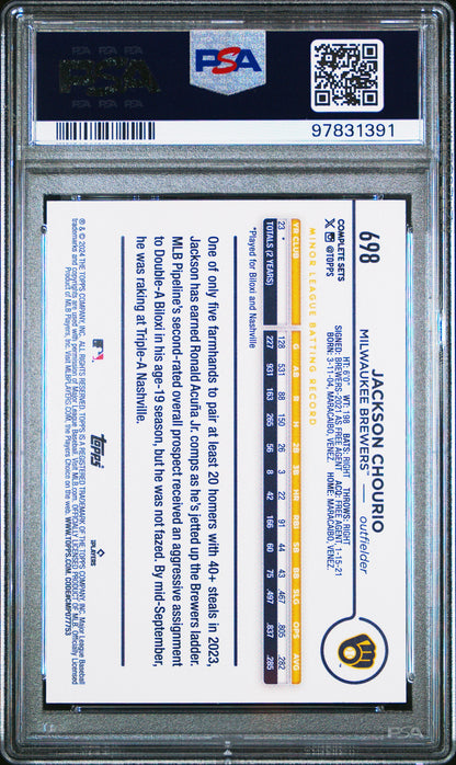 Graded 2024 Topps Jackson Chourio #698 ASG Exclusive Rookie RC Baseball Card PSA 10 Gem Mint
