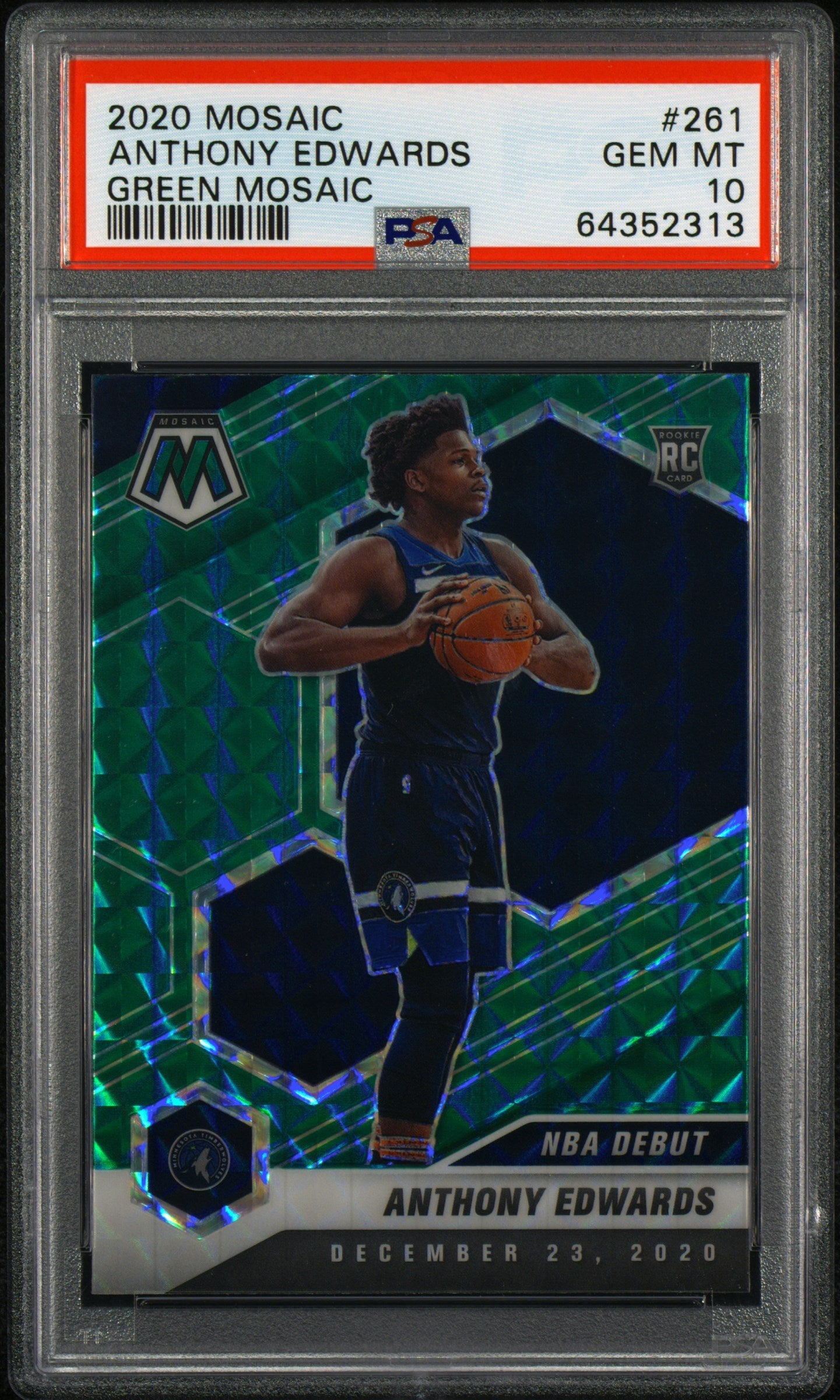 Graded 2020-21 Panini Mosaic Anthony Edwards #261 Green Mosaic Rookie RC Basketball Card PSA 10 Gem Mint