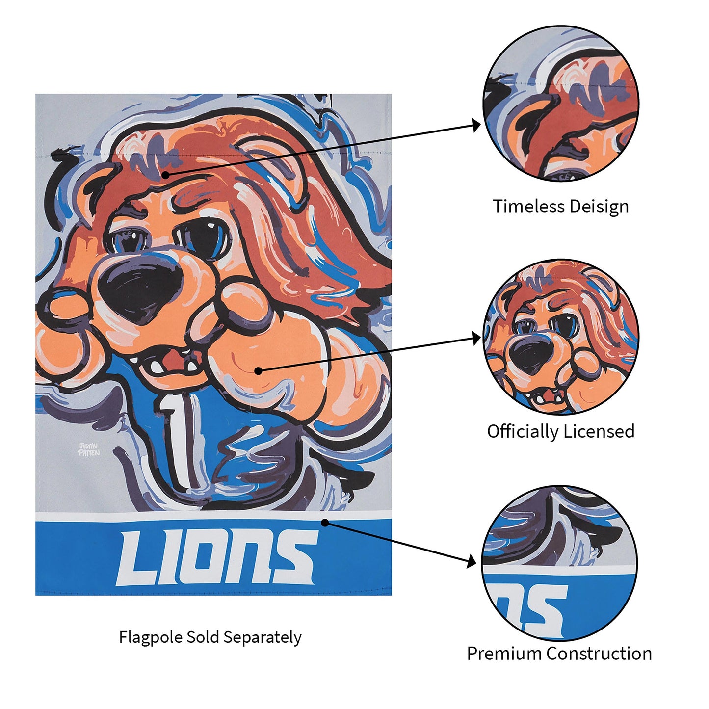 Detroit Lions Justin Patten Suede Garden Flag