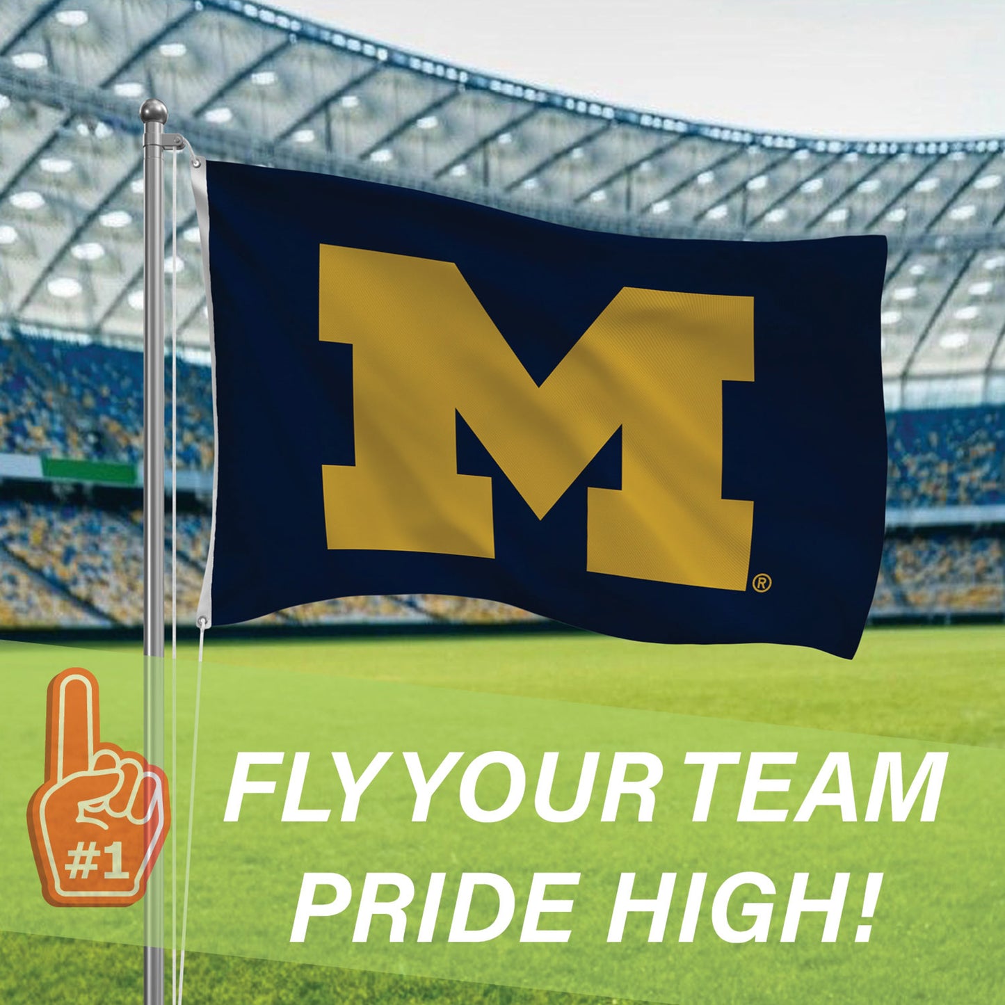 University Of Michigan Single Sided Flag w/ 2 Grommets, 3'x5'