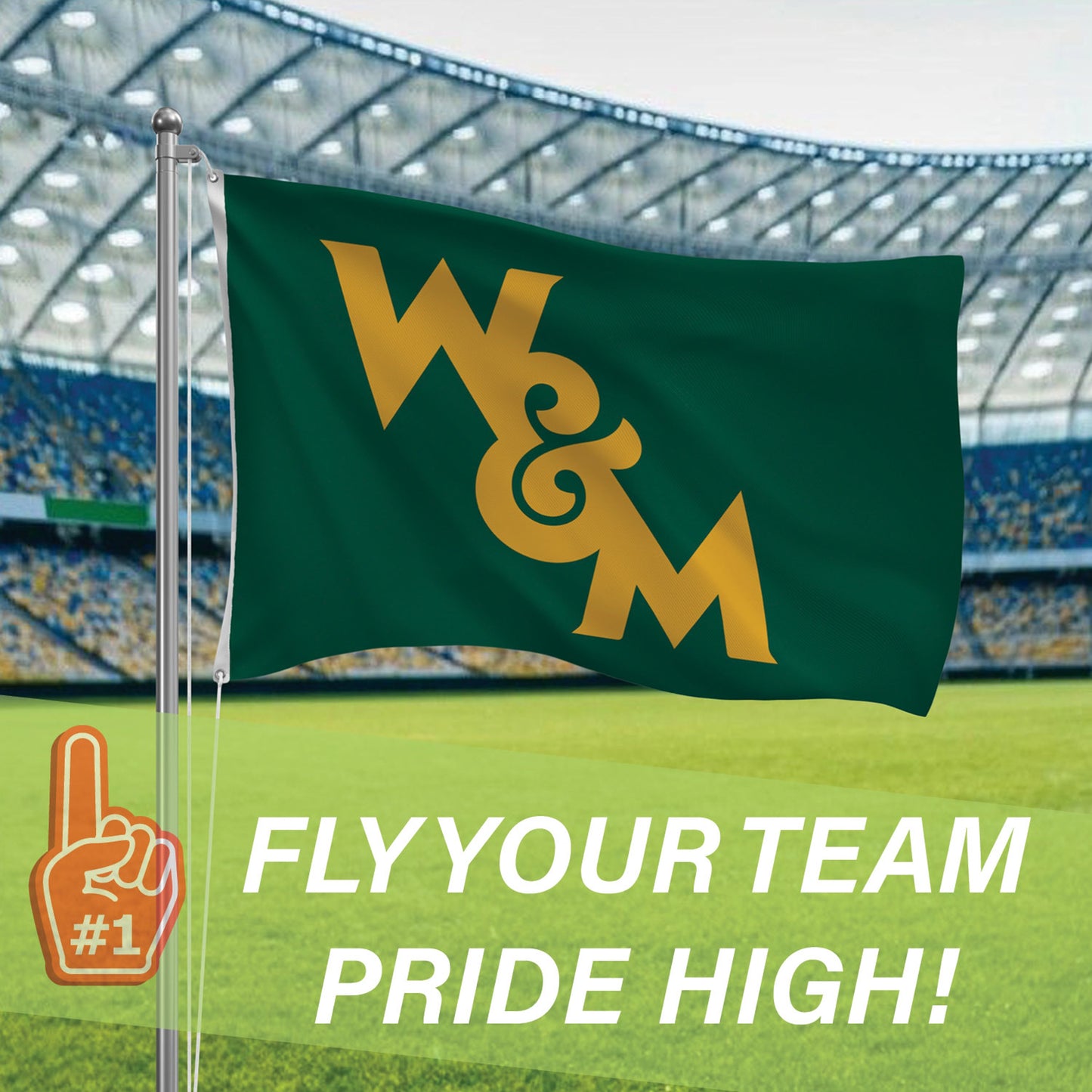 William & Mary Single Sided Flag w/ 2 Grommets, 3'x5'