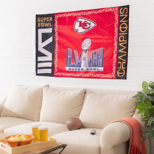 Kansas City Chiefs SB58 Champions Embossed Suede Estate Flag