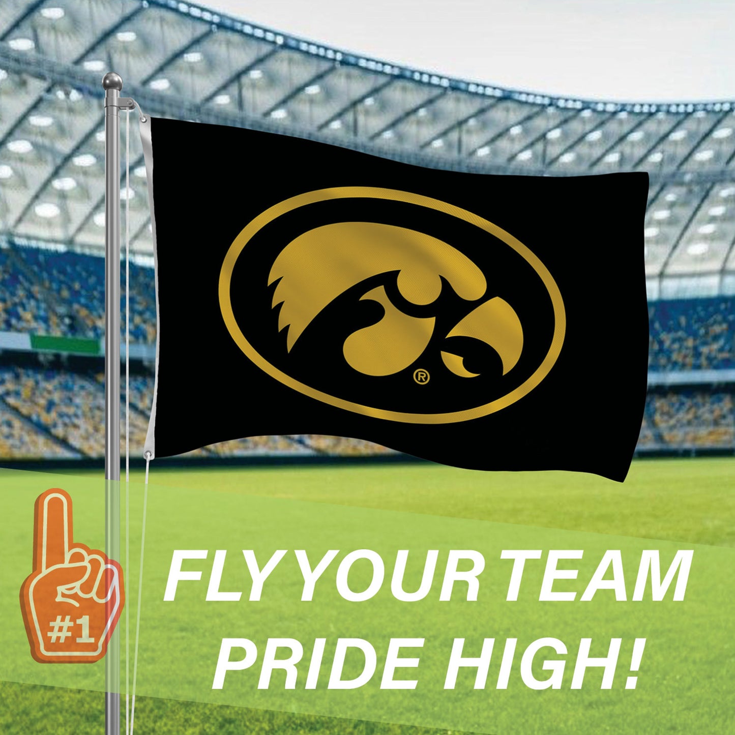 University of Iowa Single Sided Estate Flag with 2 Grommets, 3'x5'