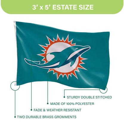 Miami Dolphins Single Sided Flag with 2 Grommets, 3'x5'