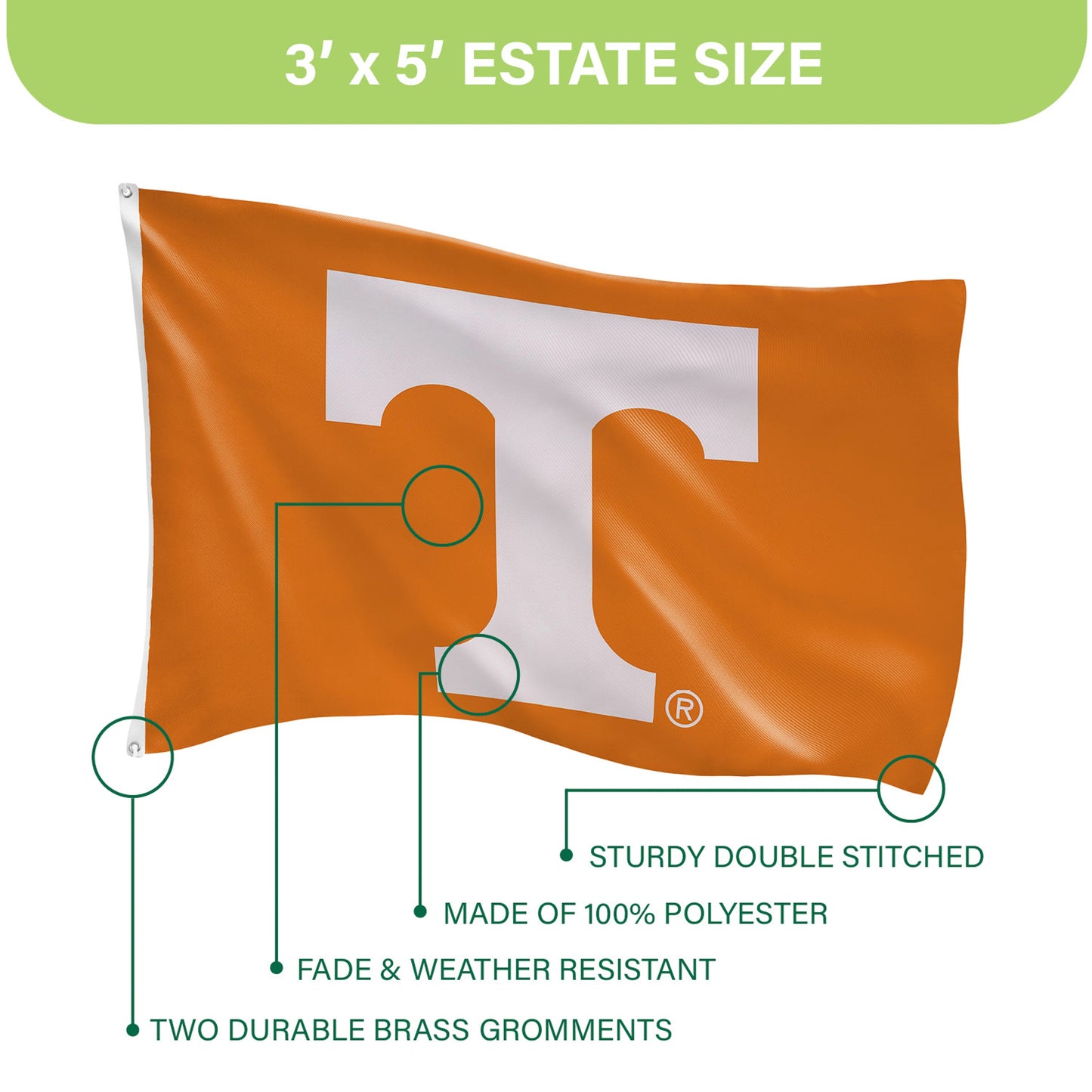 University of Tennessee Single Sided Estate Flag with 2 Grommets, 3'x5'