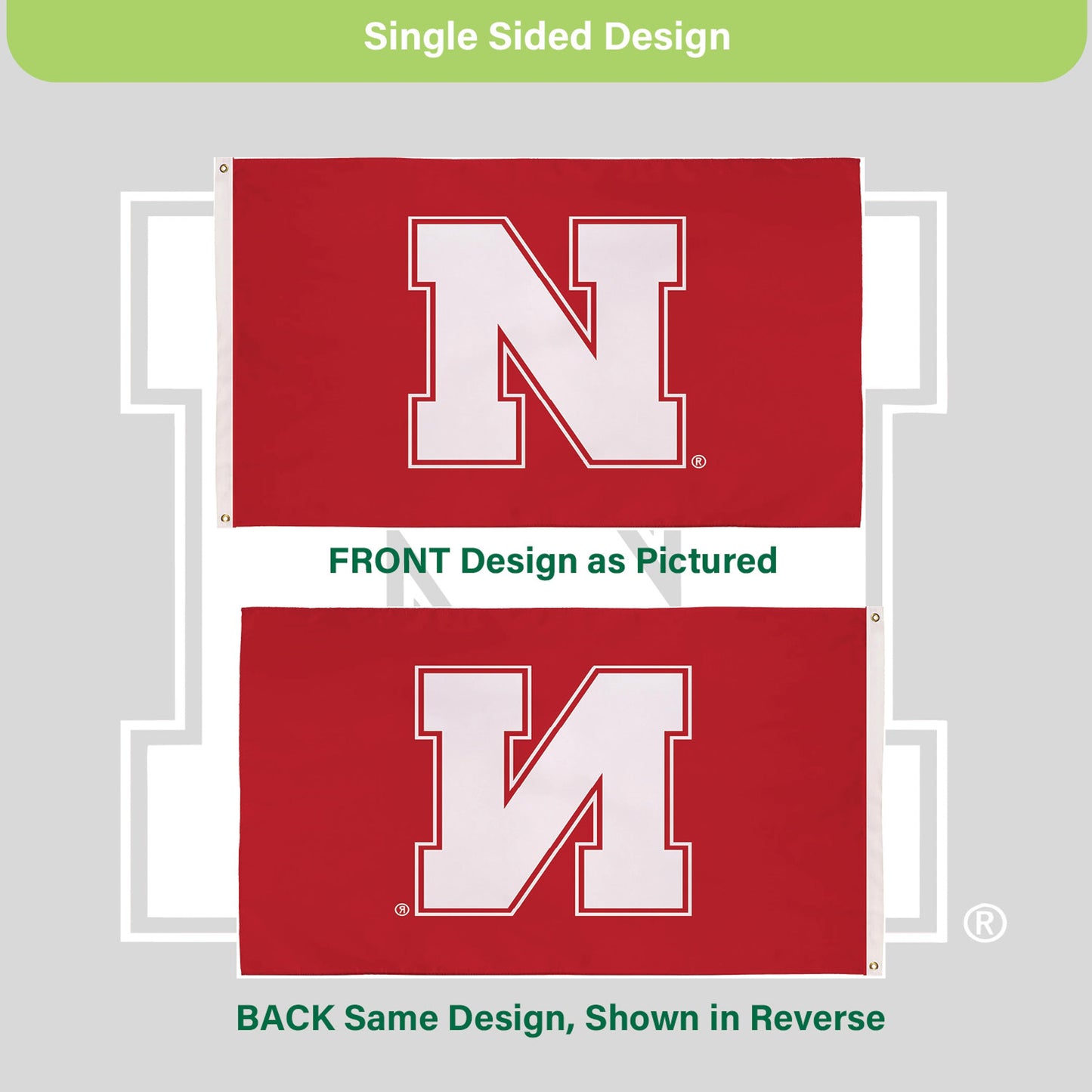 University of Nebraska Single Sided Estate Flag with 2 Grommets, 3'x5'