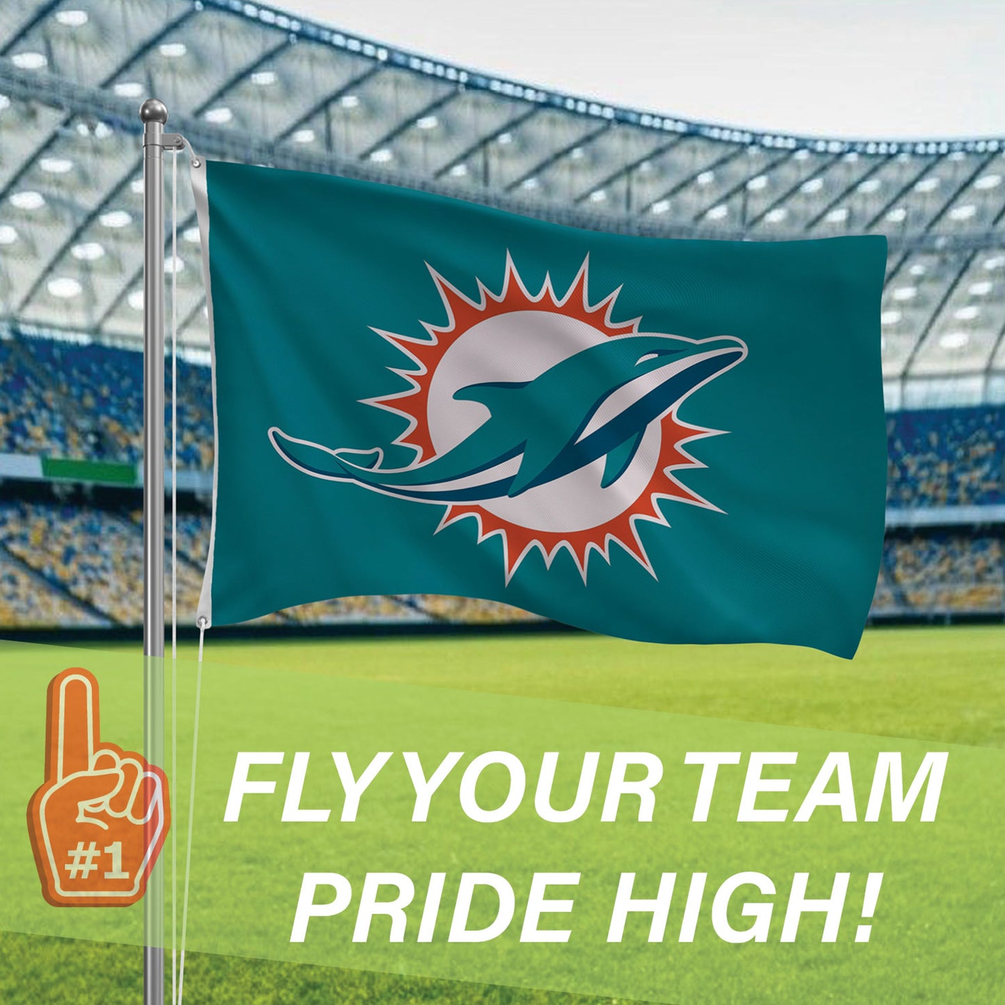 Miami Dolphins Single Sided Flag with 2 Grommets, 3'x5'