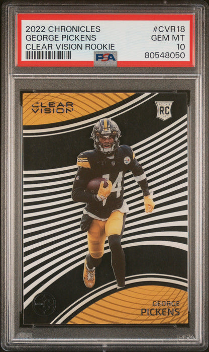 Graded 2022 Panini Chronicles George Pickens #CVR18 Clear Vision Rookies RC Football Card PSA 10 Gem Mint