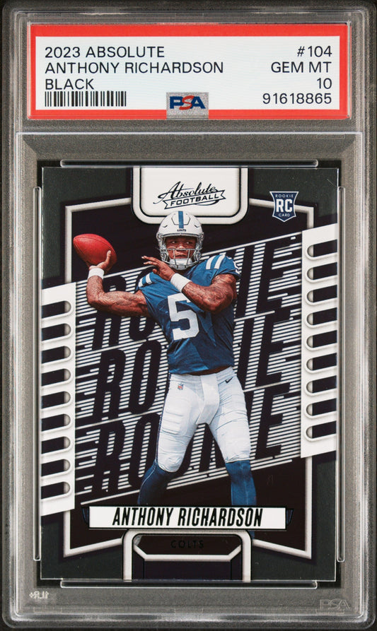 Graded 2023 Panini Absolute Anthony Richardson #104 Black Rookie RC Football Card PSA 10 Gem Mint