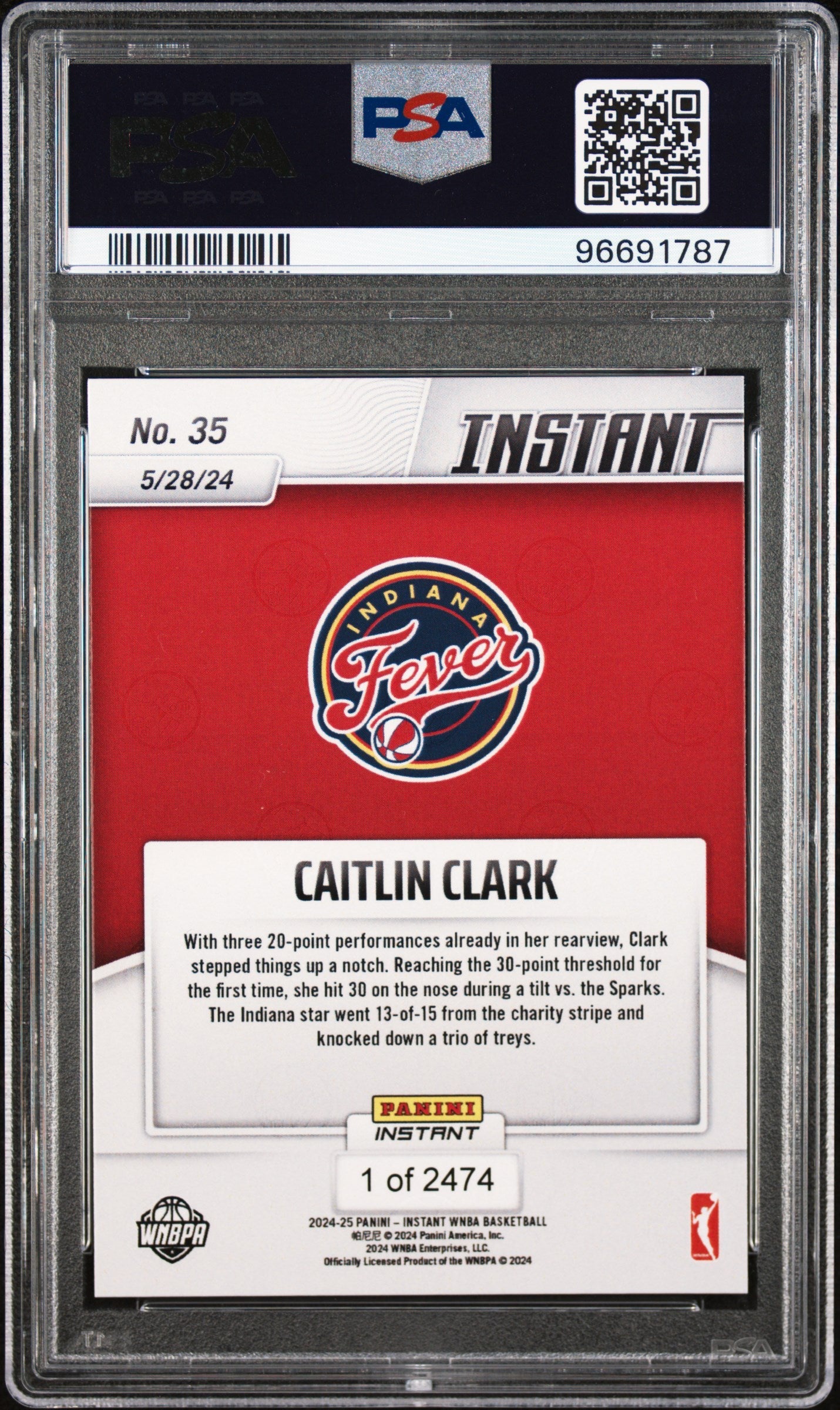 Graded 2024 Panini Instant WNBA Caitlin Clark #35 Rookie RC Basketball Card PSA 9 Mint