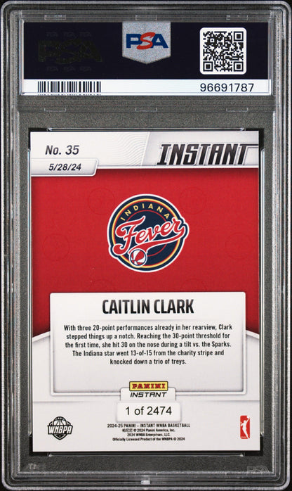 Graded 2024 Panini Instant WNBA Caitlin Clark #35 Rookie RC Basketball Card PSA 9 Mint