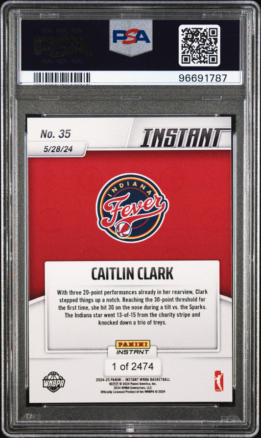 Graded 2024 Panini Instant WNBA Caitlin Clark #35 Rookie RC Basketball Card PSA 9 Mint