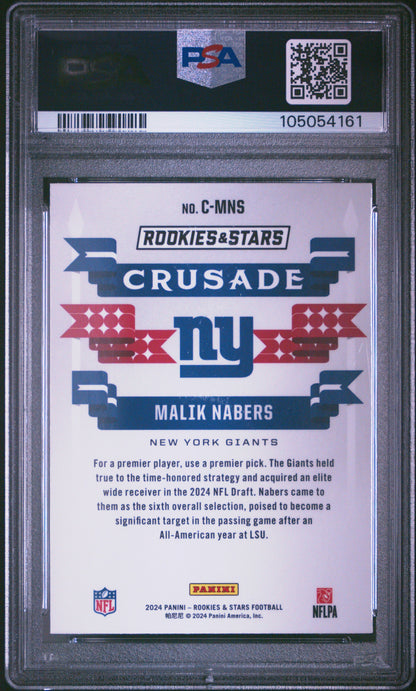 Graded 2024 Panini Rookies & Stars Malik Nabers #CMNS Crusade Red Plaid Rookie RC Football Card PSA 10 Gem Mint