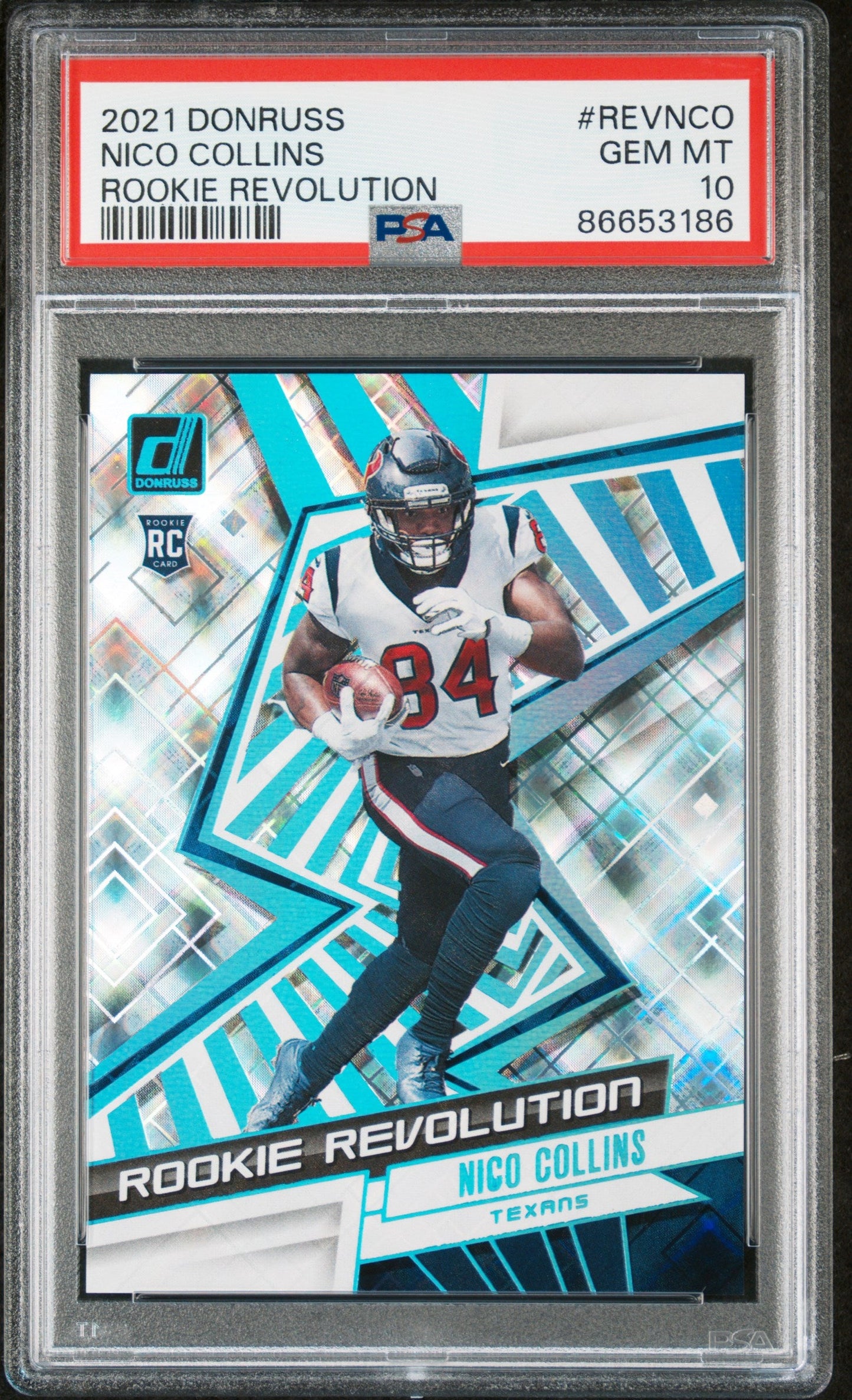 Graded 2021 Panini Donruss Nico Collins #REVNCO Rookie Revolution #/100 Rookie RC Football Card PSA 10 Gem Mint