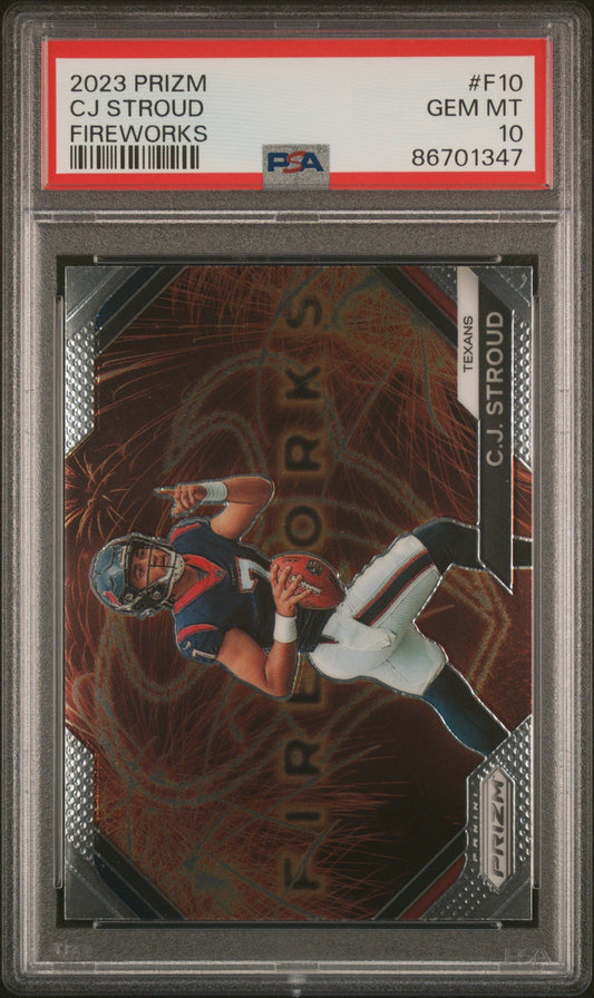 Graded 2023 Panini Prizm CJ Stroud #F10 Fireworks Rookie RC Football Card PSA 10 Gem Mint