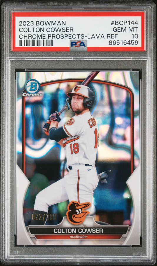 Graded 2023 Topps Bowman Colton Cowser #BCP144 Chrome Prospects Lava Refractor #/399 Rookie RC Baseball Card PSA 10 Gem Mint