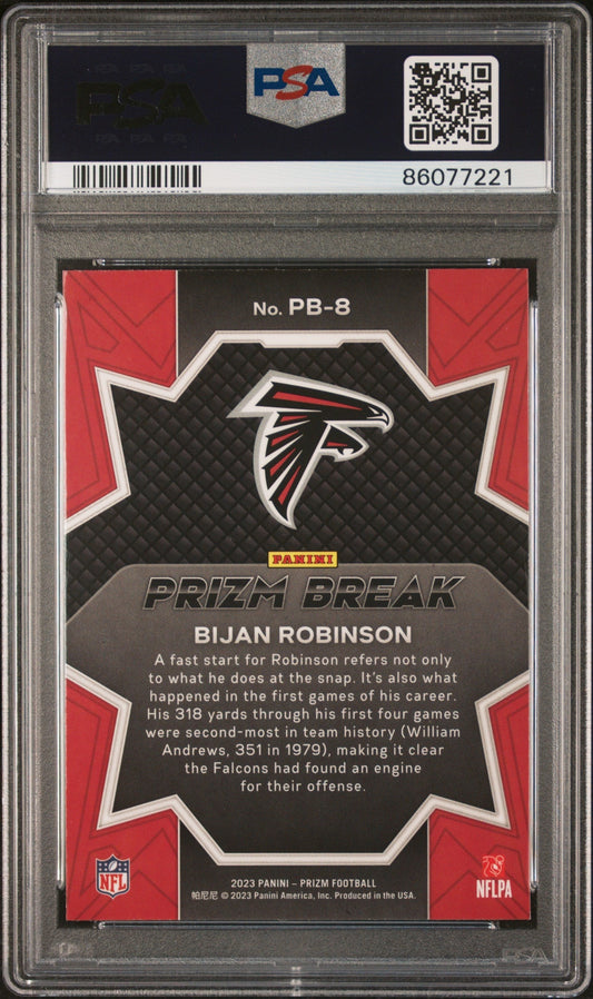 Graded 2023 Panini Prizm Bijan Robinson #PB8 Prizm Break Rookie RC Football Card PSA 10 Gem Mint