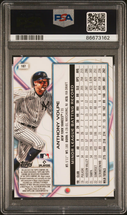Graded 2023 Topps Cosmic Chrome Anthony Volpe #107 Rookie RC Baseball Card PSA 10 Gem Mint