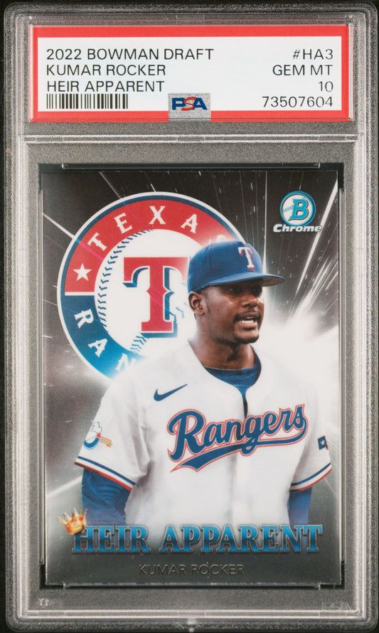Graded 2022 Topps Bowman Draft Kumar Rocker #HA3 Heir Apparent Rookie RC Baseball Card PSA 10 Gem Mint