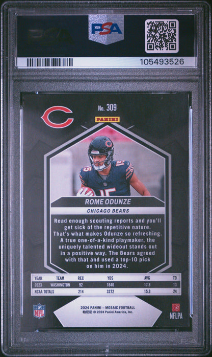 Graded 2024 Panini Mosaic Rome Odunze #309 Rookie RC Football Card PSA 10 Gem Mint