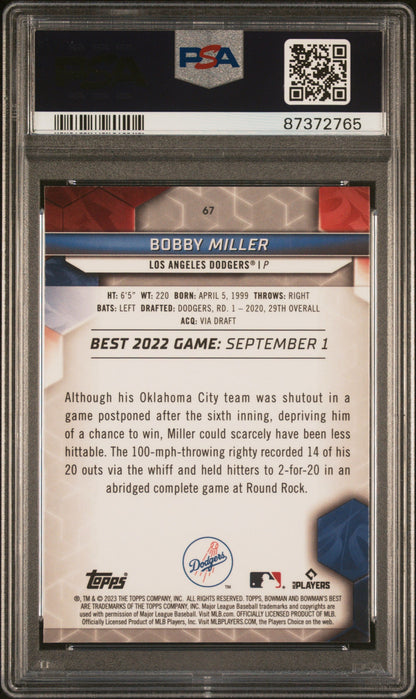 Graded 2023 Topps Bowmans Best Bobby Miller #67 Wave Rookie RC Baseball Card PSA 10 Gem Mint