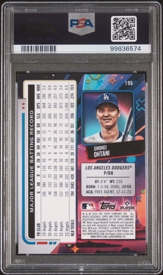Graded 2024 Topps Cosmic Chrome Shohei Ohtani #196 Baseball Card PSA 10 Gem Mint