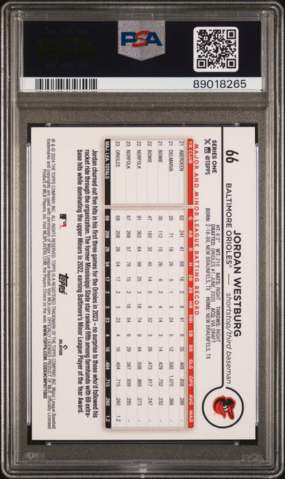 Graded 2024 Topps Jordan Westburg #66 Gold Foil Rookie RC Baseball Card PSA 10 Gem Mint