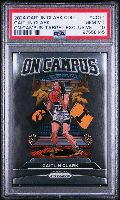 Graded 2024 Panini Caitlin Clark Collection Caitlin Clark #CCT1 On Campus Target Exclusive Rookie RC Basketball Card PSA 10 Gem Mint