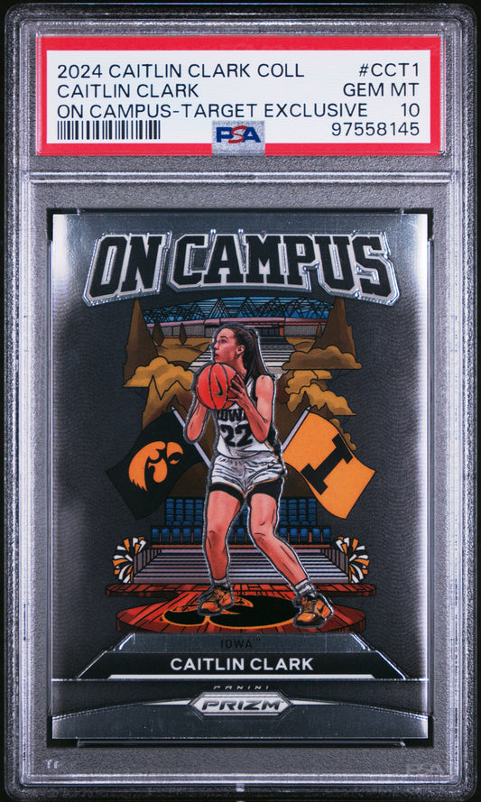 Graded 2024 Panini Caitlin Clark Collection Caitlin Clark #CCT1 On Campus Target Exclusive Rookie RC Basketball Card PSA 10 Gem Mint