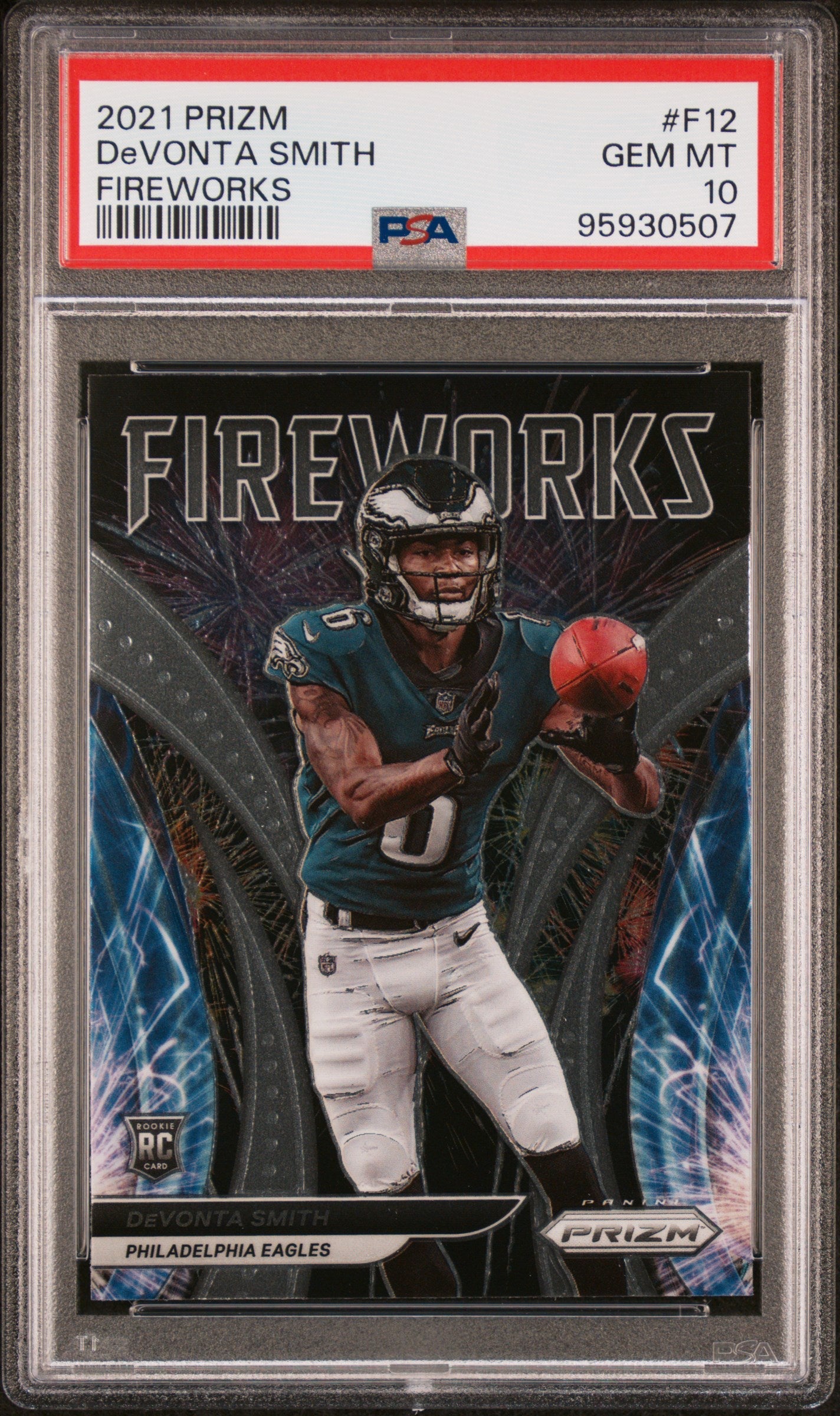 Graded 2021 Panini Prizm Devonta Smith #F12 Fireworks Rookie RC Football Card PSA 10 Gem Mint