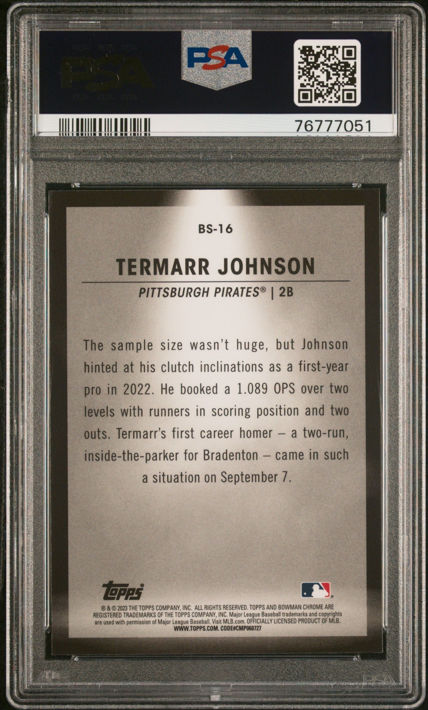 Graded 2023 Topps Bowman Termarr Johnson #BS16 Spotlights Rookie RC Baseball Card PSA 10 Gem Mint