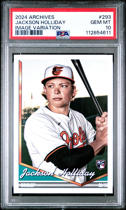 Graded 2024 Topps Archives Jackson Holliday #293 Image Variation Rookie RC Baseball Card PSA 10 Gem Mint