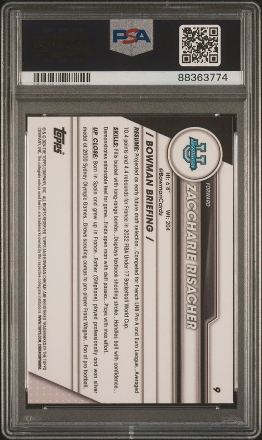 Graded 2023 Topps Bowman U Chrome Zaccharie Risacher #9 Rookie RC Basketball Card PSA 10 Gem Mint