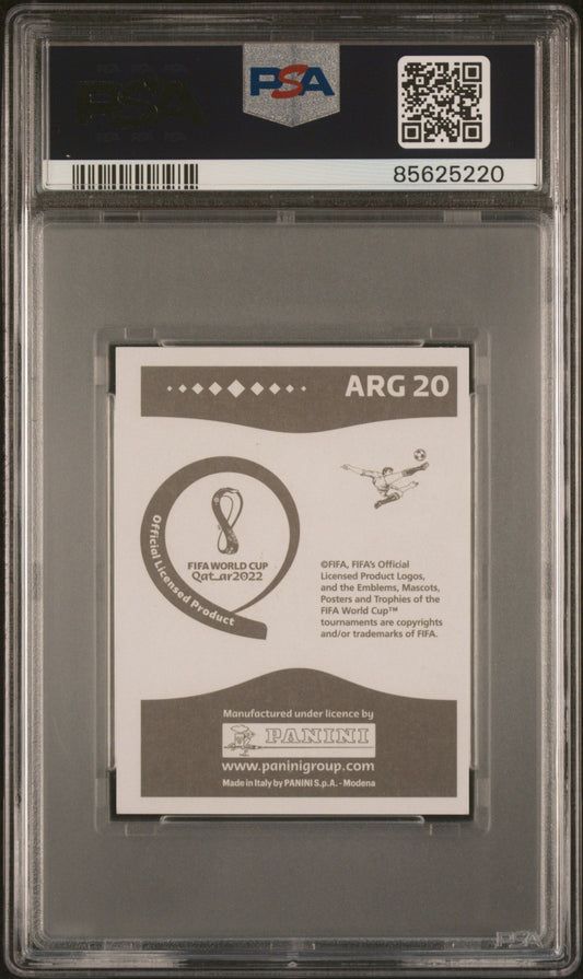 Graded 2022 Panini World Cup Qatar Lionel Messi #ARG20 Gray Back Soccer Sticker Card PSA 10 Gem Mint