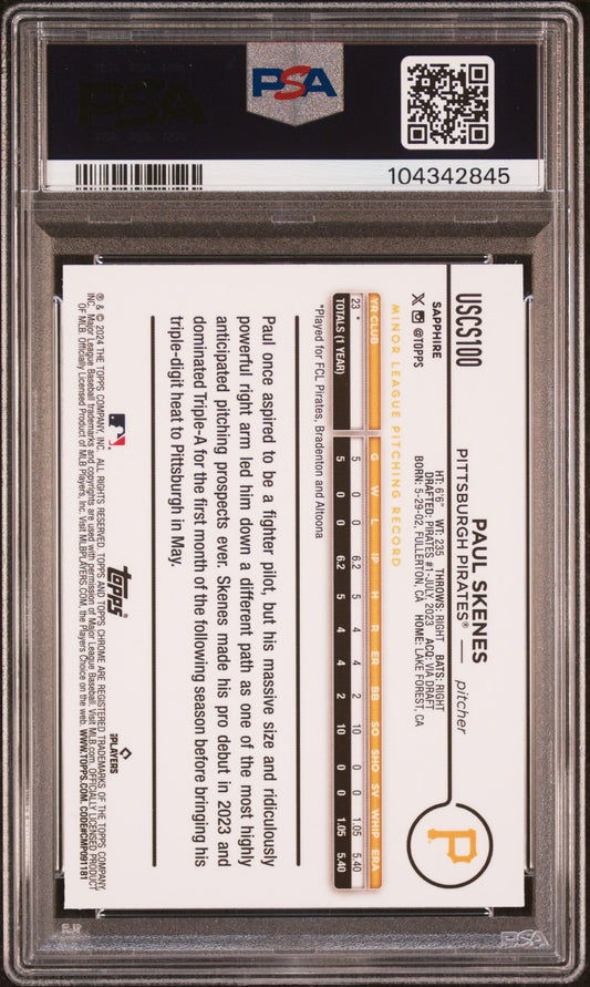 Graded 2024 Topps Chrome Update S/E Skenes #100 Rookie RC Baseball Card PSA 9 Mint