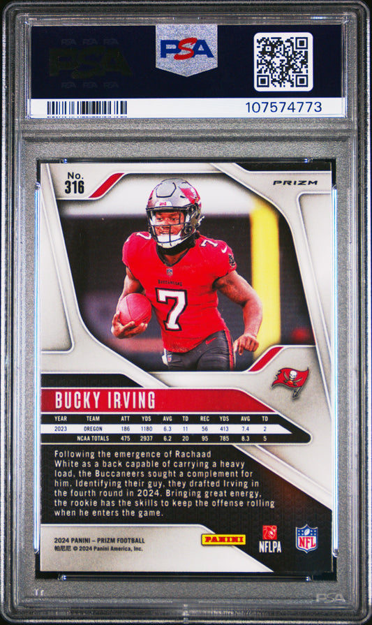 Graded 2024 Panini Prizm Bucky Irving #316 Lazer Prizm Rookie RC Football Card PSA 10 Gem Mint