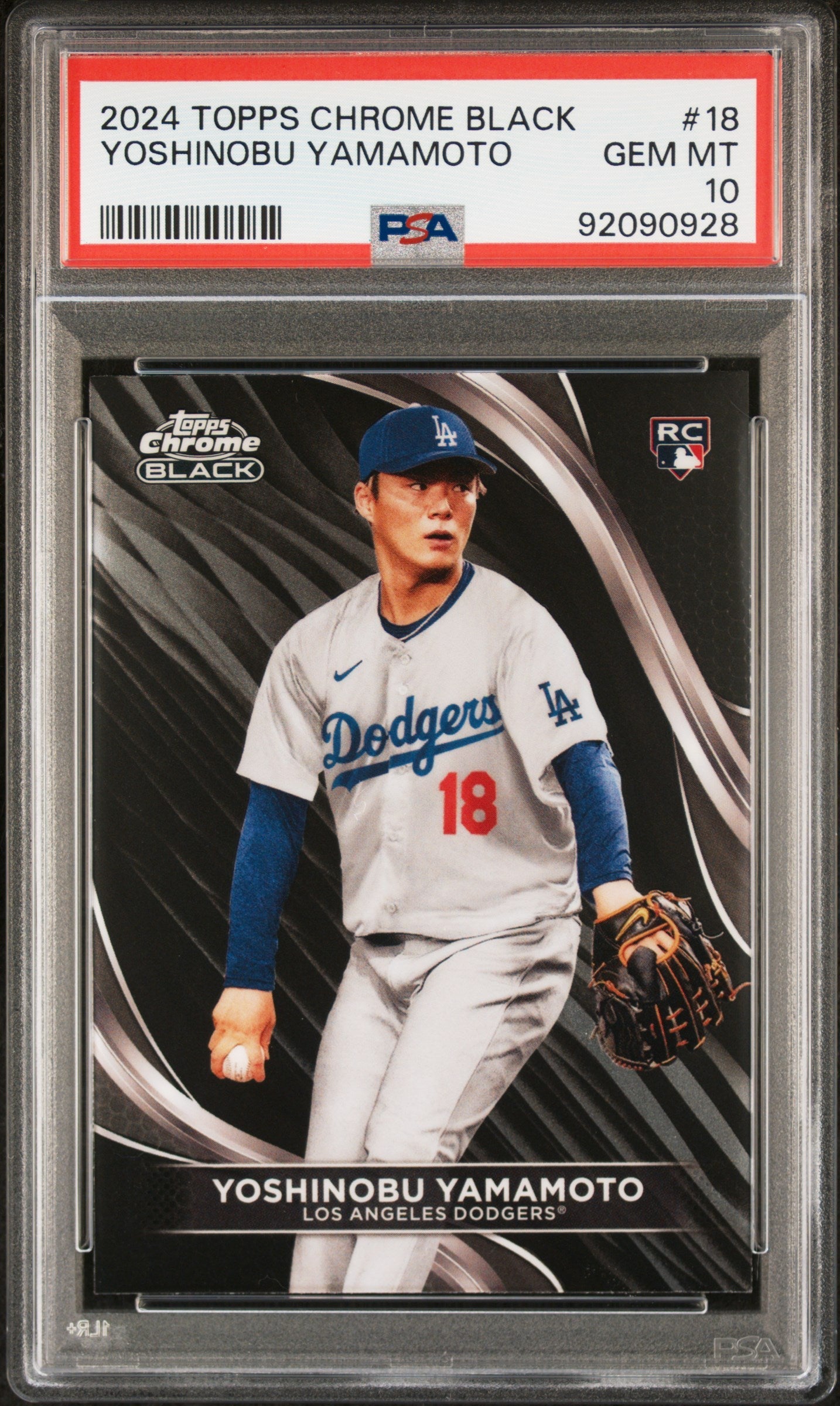 Graded 2024 Topps Chrome Black Yoshinobu Yamamoto #18 Rookie RC Baseball Card PSA 10 Gem Mint