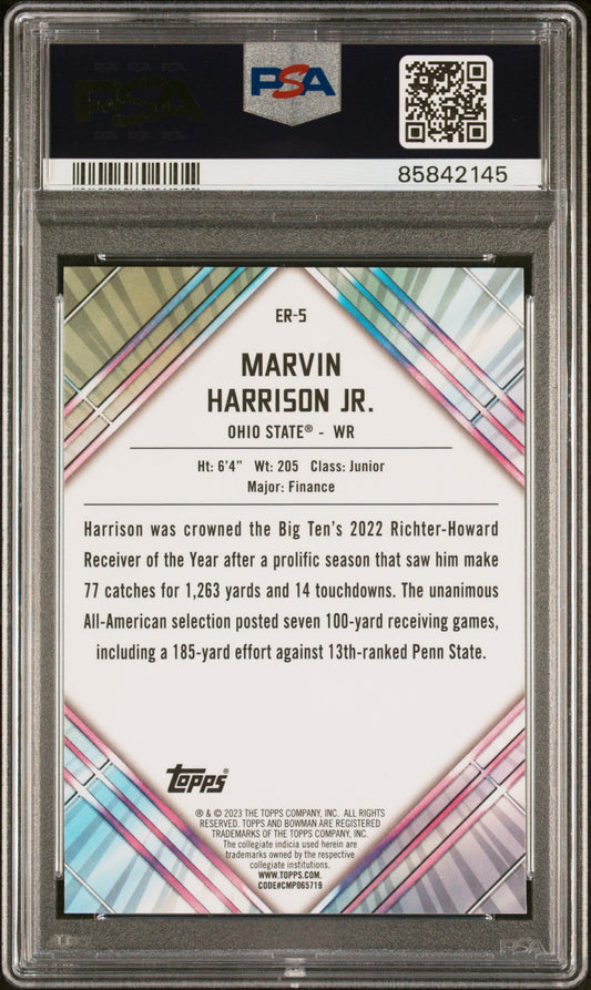 Graded 2023 Topps Bowman U Chrome Marvin Harrison Jr #ER5 U/D Early Risers Rookie RC Football Card PSA 10 Gem Mint