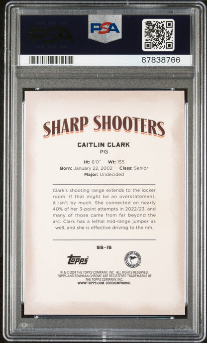 Graded 2023 Topps Bowman U Chrome Caitlin Clark #SS15 Sharp Shooters Rookie RC Basketball Card PSA 10 Gem Mint