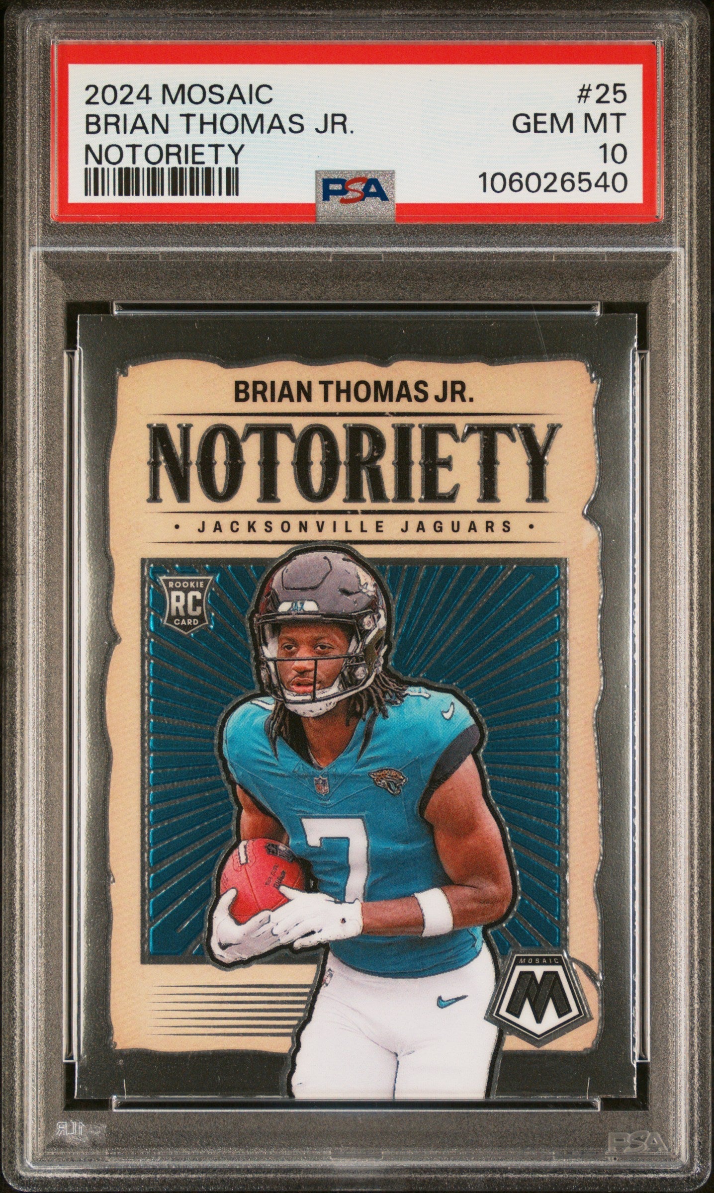 Graded 2024 Panini Mosaic Brian Thomas Jr #25 Notoriety Rookie RC Football Card PSA 10 Gem Mint