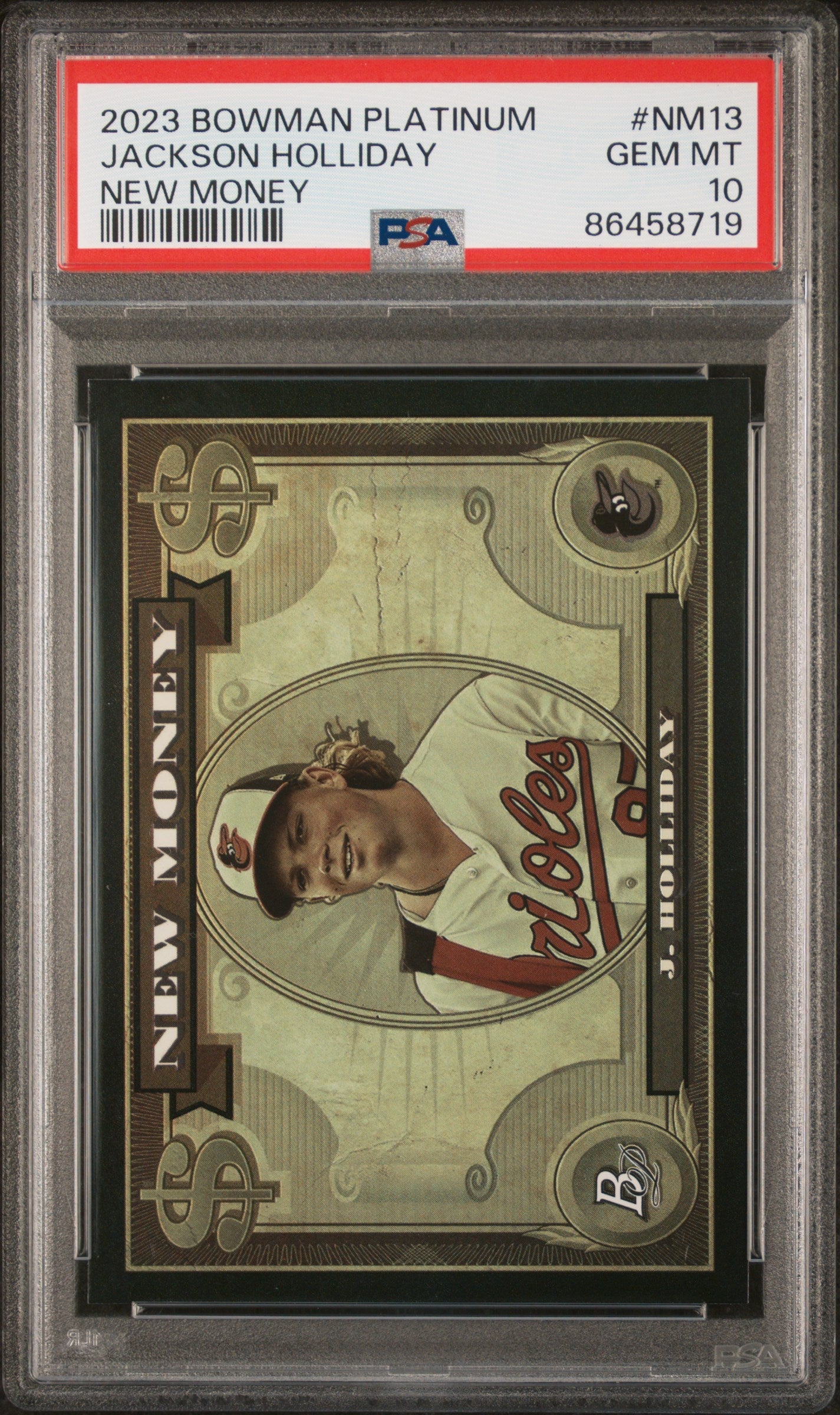 Graded 2023 Topps Bowman Platinum Jackson Holliday #NM13 New Money Rookie RC Baseball Card PSA 10 Gem Mint