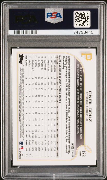 Graded 2022 Topps Chrome Sonic Oneil Cruz #128 Rookie RC Baseball Card PSA 10 Gem Mint