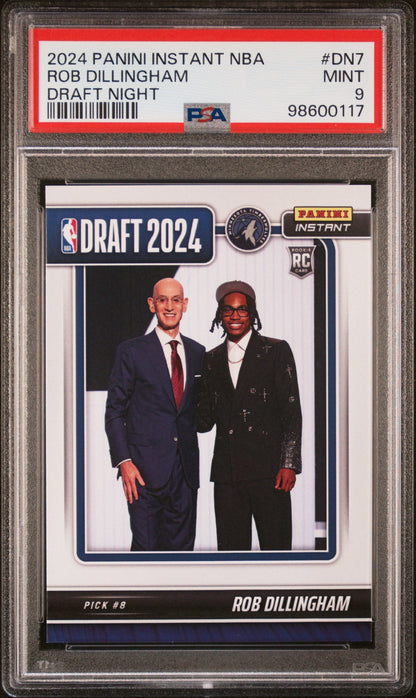 Graded 2024 Panini Instant NBA Rob Dillingham #DN7 Draft Night Rookie RC Basketball Card PSA 9 Mint