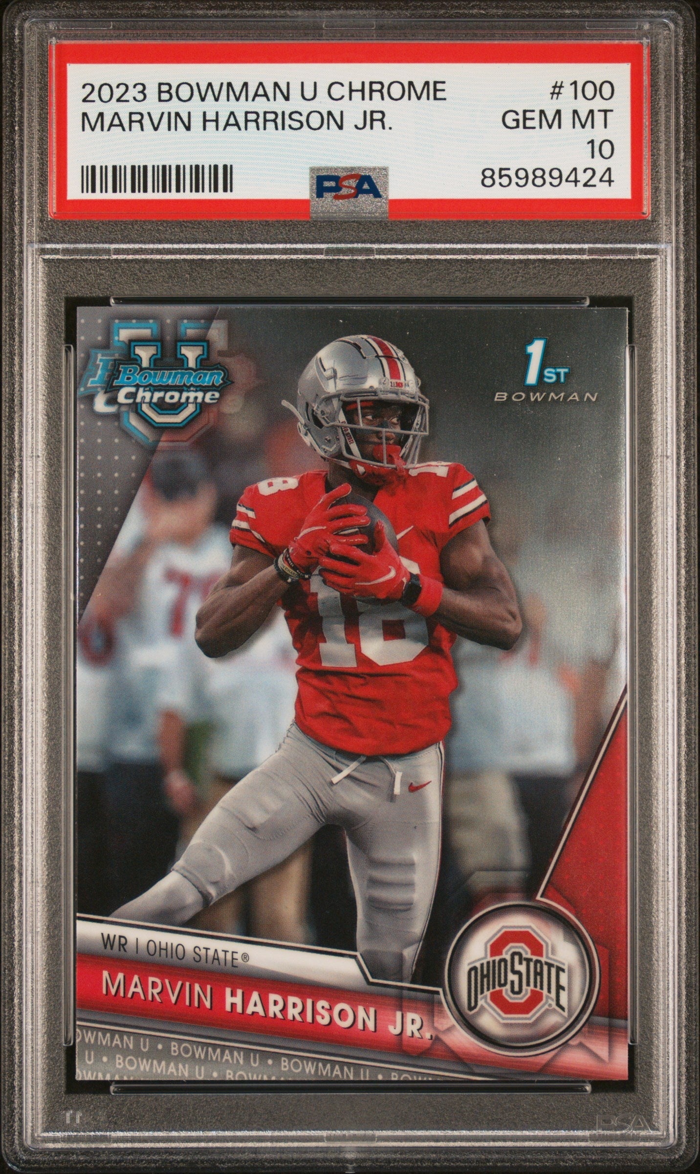 Graded 2023 Topps Bowman U Chrome Marvin Harrison Jr #100 Rookie RC Football Card PSA 10 Gem Mint