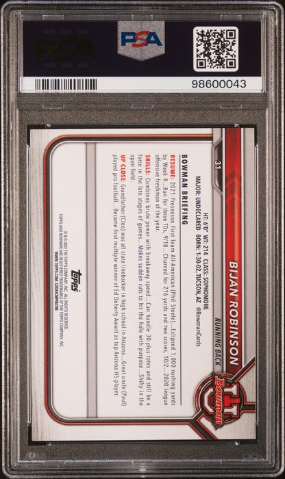 Graded 2021 Topps Bowman University Bijan Robinson #31 Paper Prospects Football Card PSA 8 Near Mint
